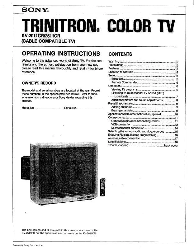 Mode d'emploi SONY KV-2011CR