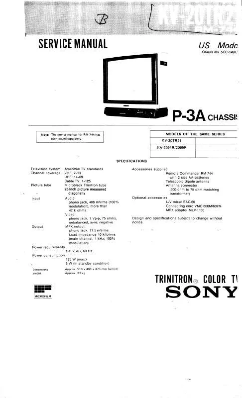 Mode d'emploi SONY KV-20TR21