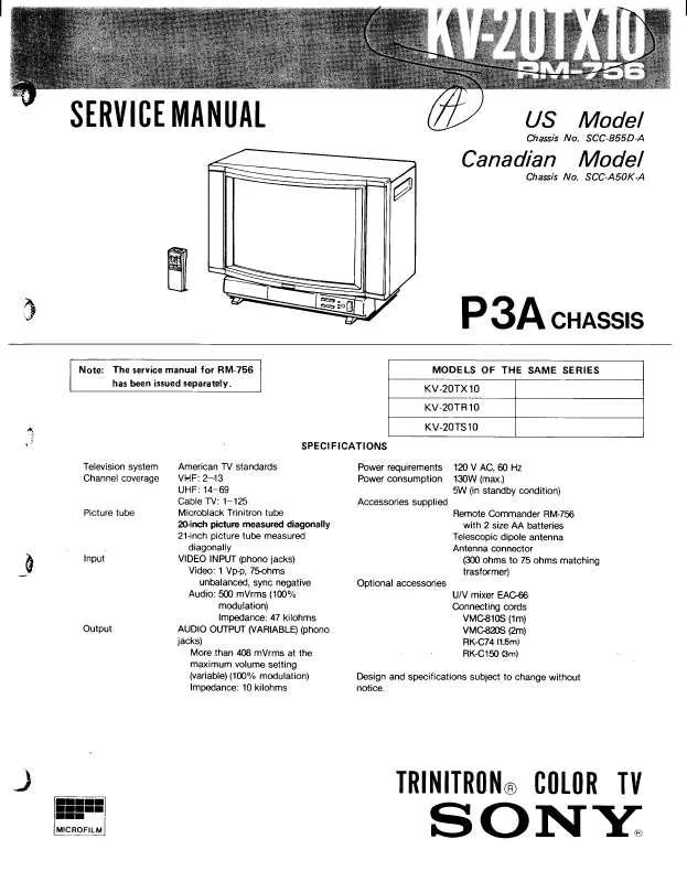 Mode d'emploi SONY KV-20TX10