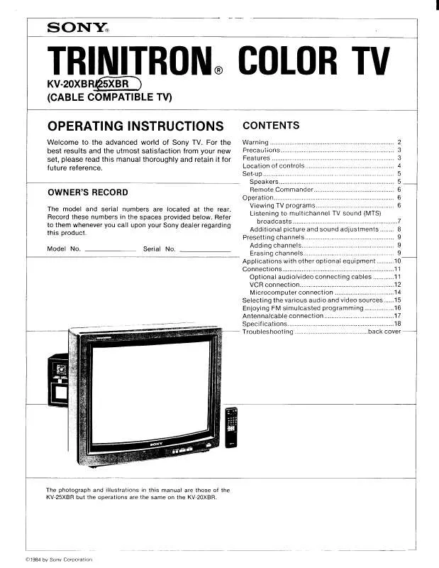 Mode d'emploi SONY KV-20XBR