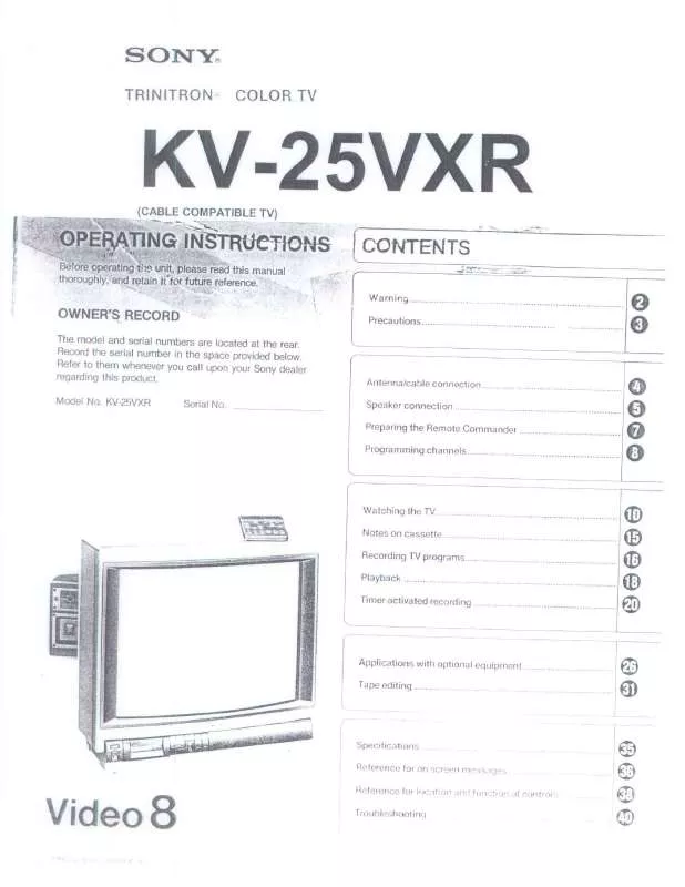 Mode d'emploi SONY KV-25VXR