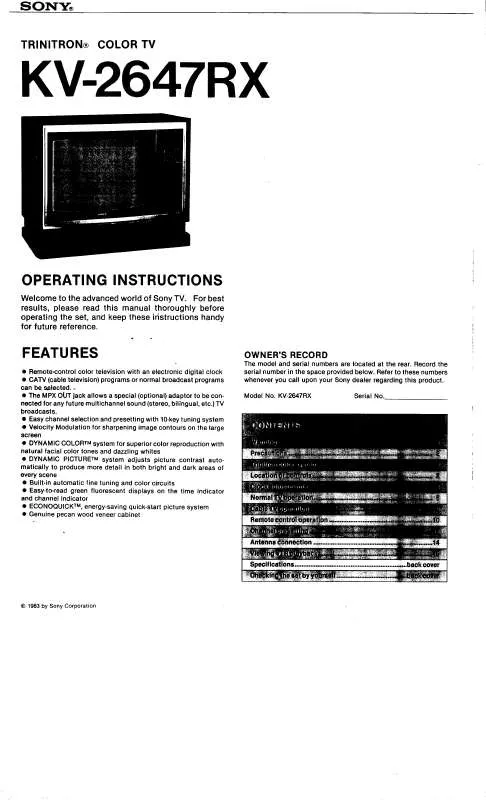 Mode d'emploi SONY KV-2647RX