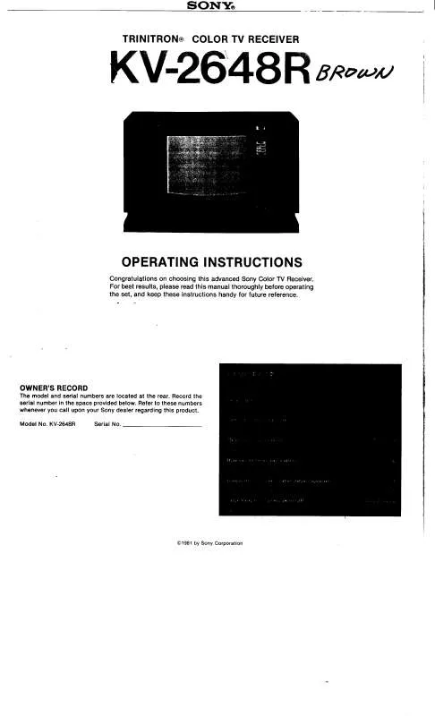 Mode d'emploi SONY KV-2648R