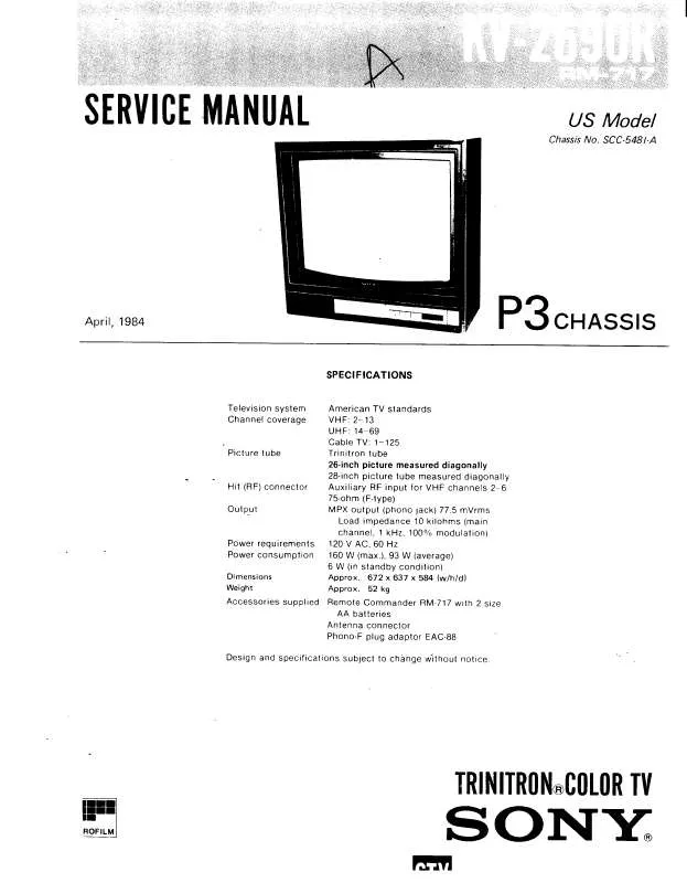 Mode d'emploi SONY KV-2690R