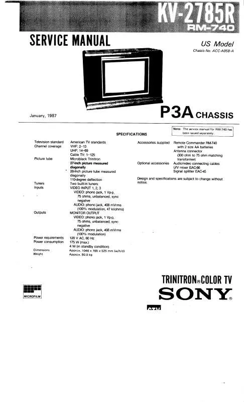 Mode d'emploi SONY KV-2785R