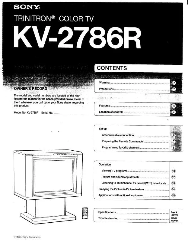 Mode d'emploi SONY KV-2786R