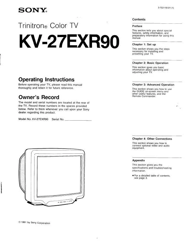 Mode d'emploi SONY KV-27EXR90