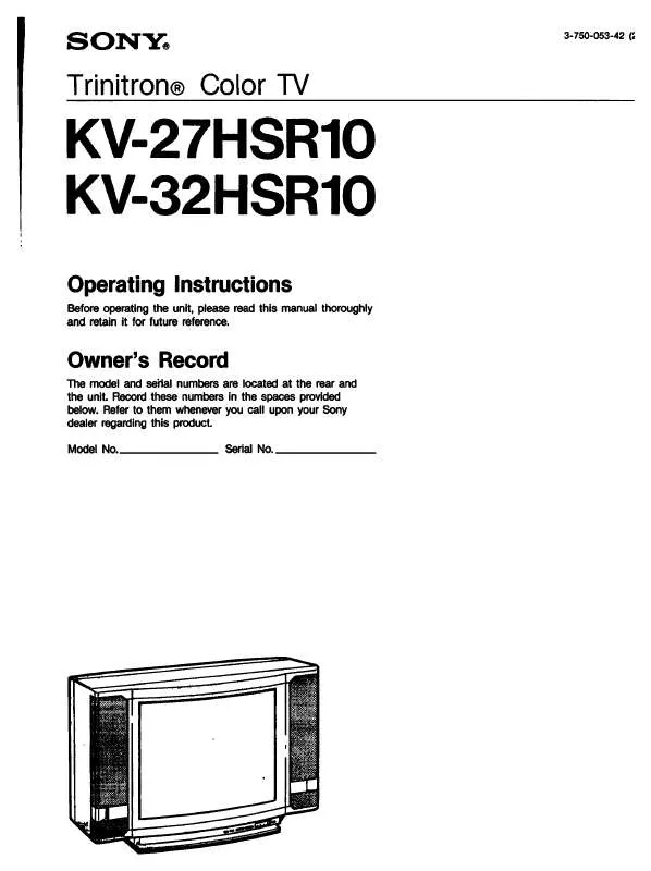 Mode d'emploi SONY KV-27HSR10