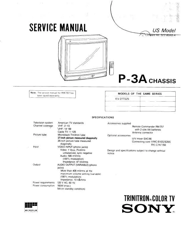 Mode d'emploi SONY KV-27TS25