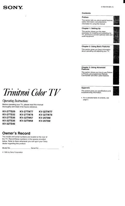 Mode d'emploi SONY KV-27TS29