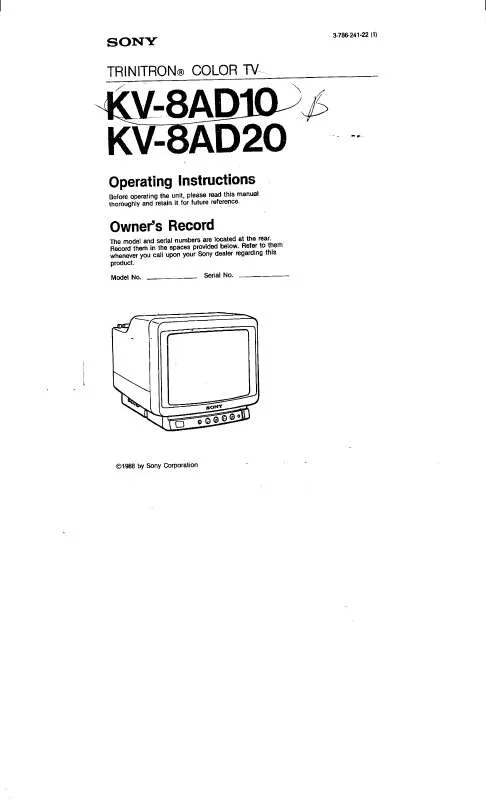 Mode d'emploi SONY KV-8AD10