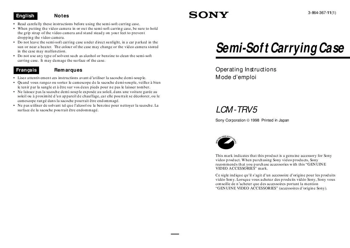 Mode d'emploi SONY LCM-TRV5