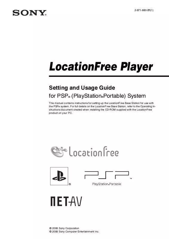 Mode d'emploi SONY LOCATIONFREE PLAYER