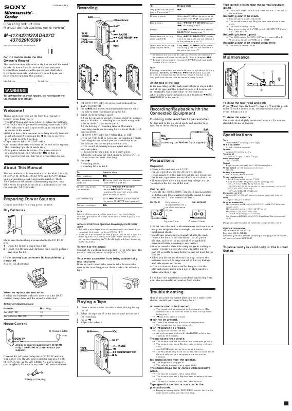 Mode d'emploi SONY M-427