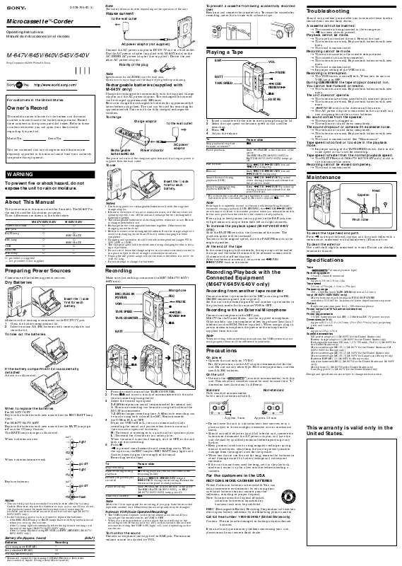 Mode d'emploi SONY M-647V