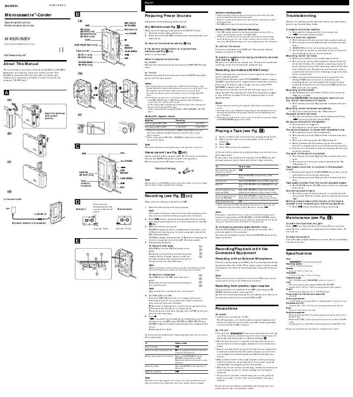 Mode d'emploi SONY M-800V