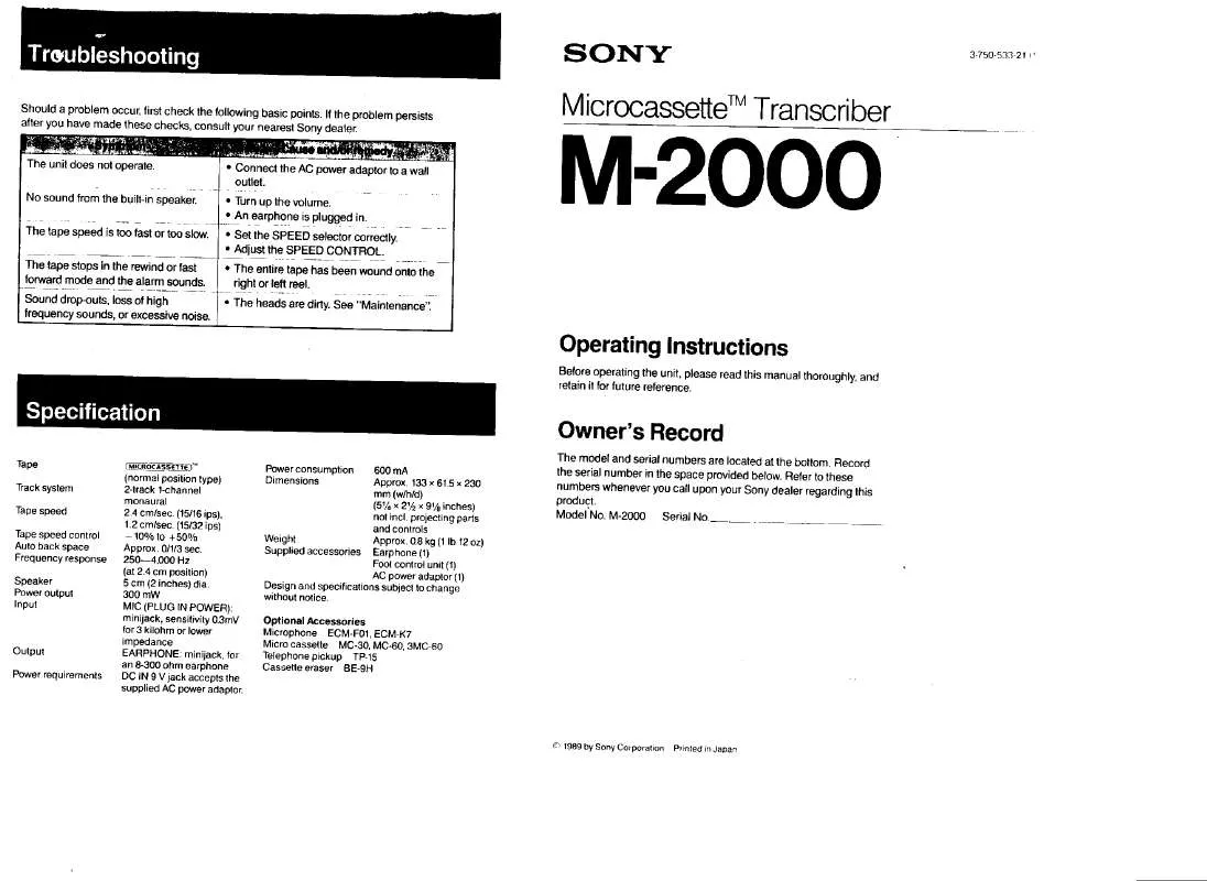 Mode d'emploi SONY M2000