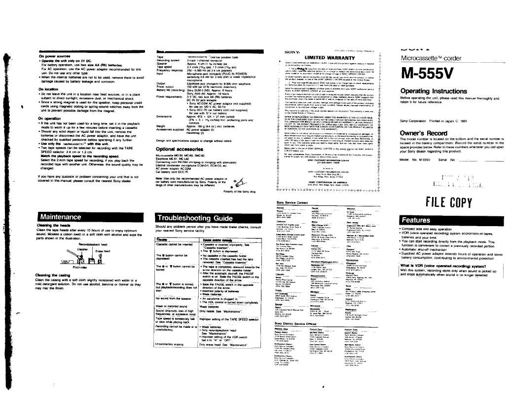 Mode d'emploi SONY M555V