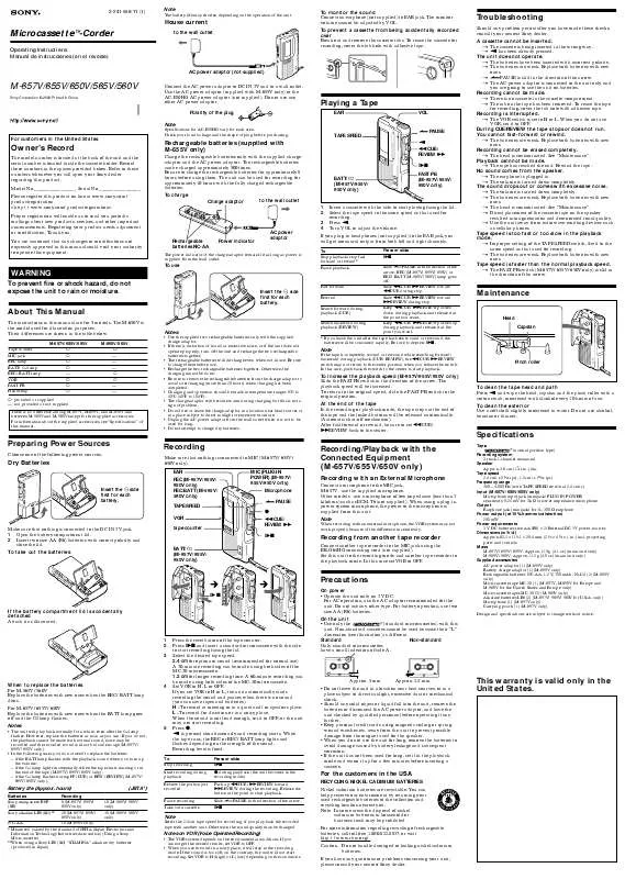 Mode d'emploi SONY M565V