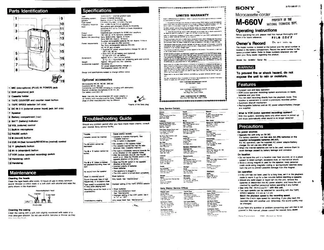 Mode d'emploi SONY M660V