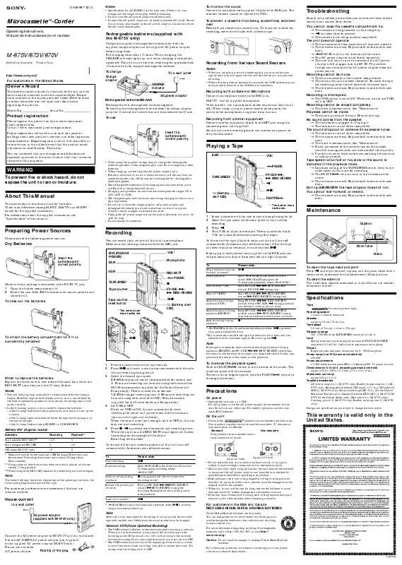 Mode d'emploi SONY M670V