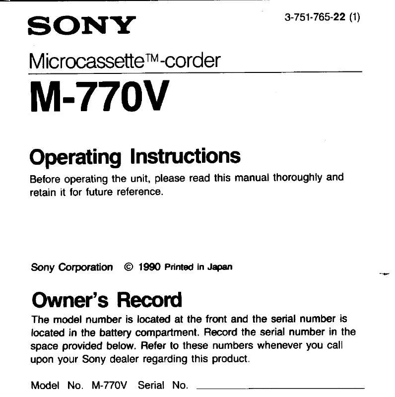 Mode d'emploi SONY M770V