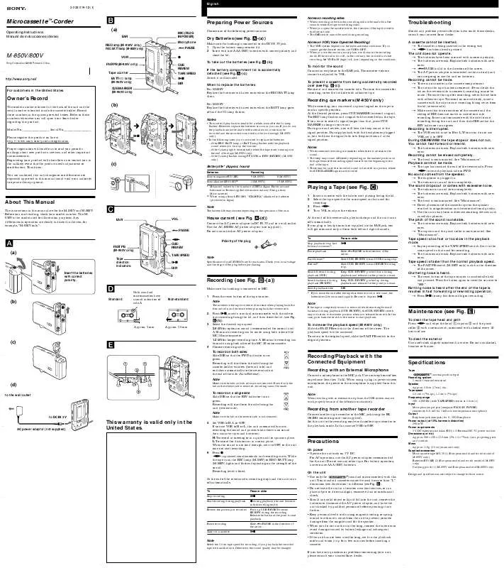 Mode d'emploi SONY M800V