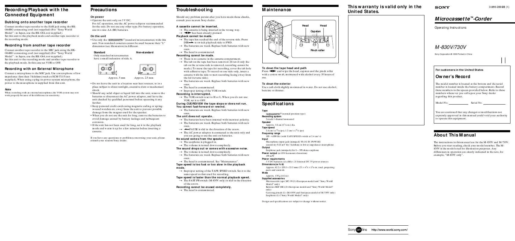 Mode d'emploi SONY M830V