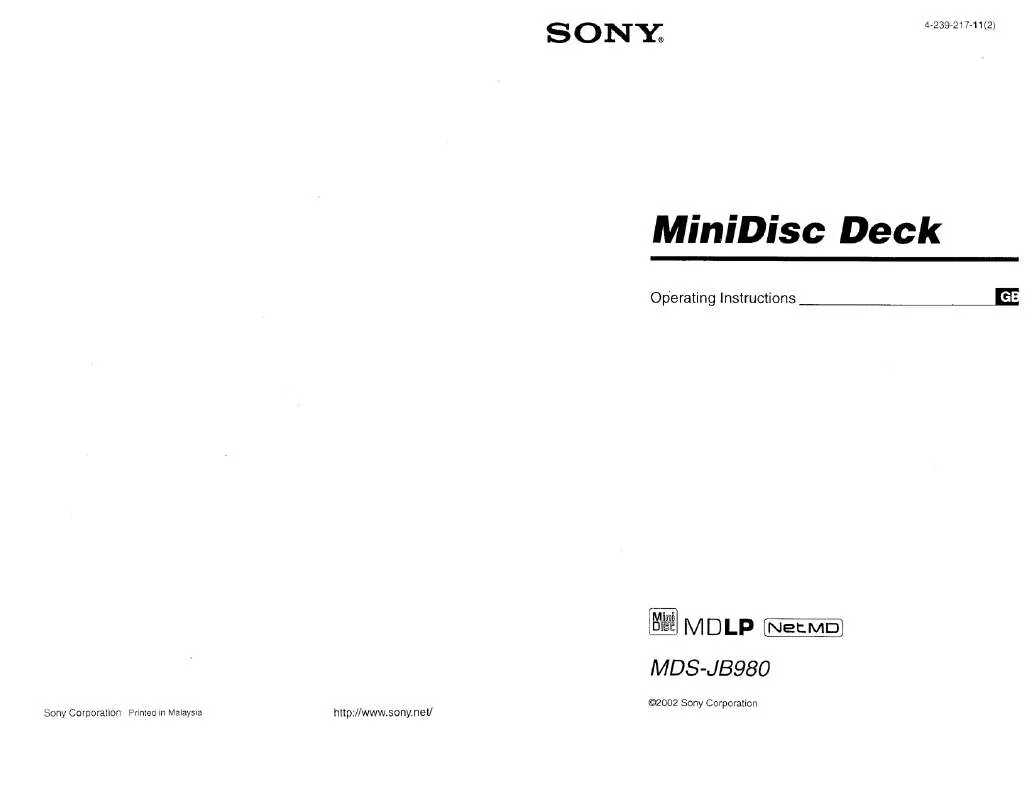 Mode d'emploi SONY MD-SJB980