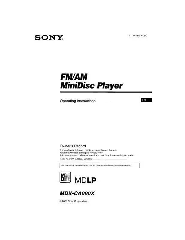 Mode d'emploi SONY MD-XCA680X