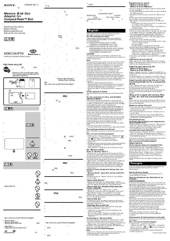 Mode d'emploi SONY MDM-SAC-MCF1N