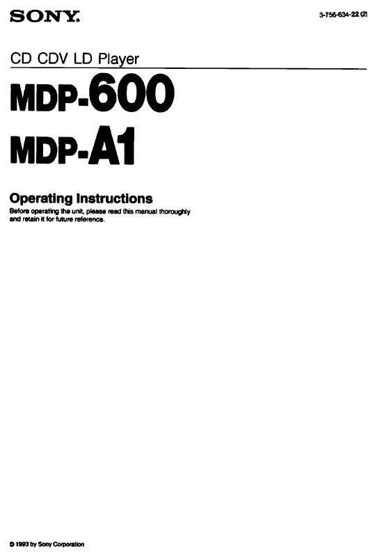 Mode d'emploi SONY MDP-600