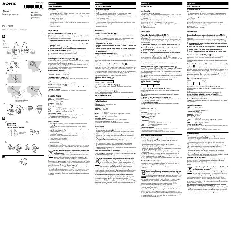 Mode d'emploi SONY MDR-7550