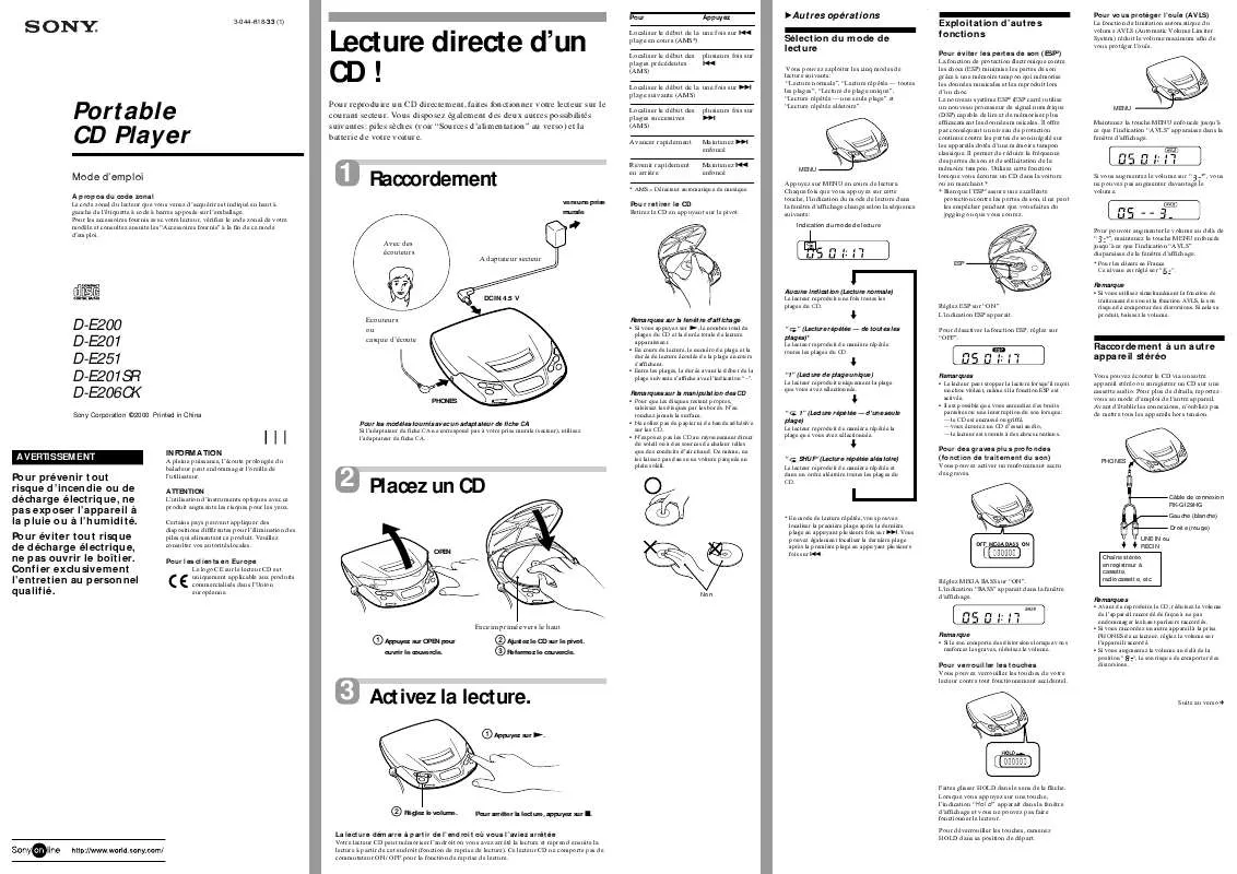 Mode d'emploi SONY MDR-AS20J