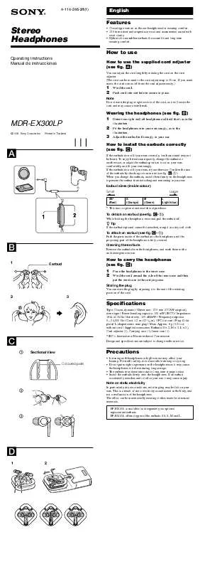 Mode d'emploi SONY MDR-EX300LP