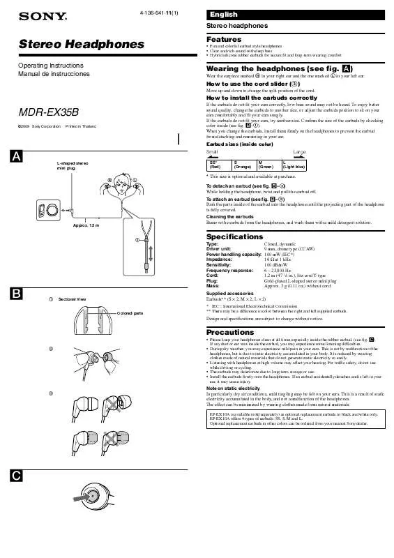 Mode d'emploi SONY MDR-EX35LP