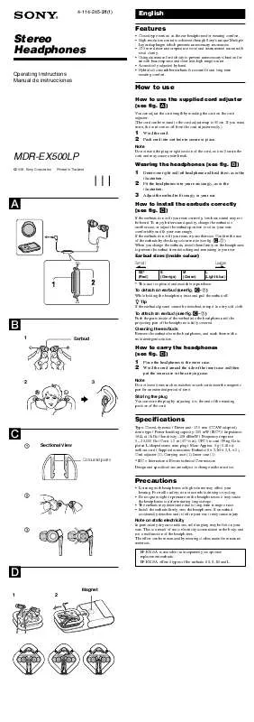 Mode d'emploi SONY MDR-EX500LP