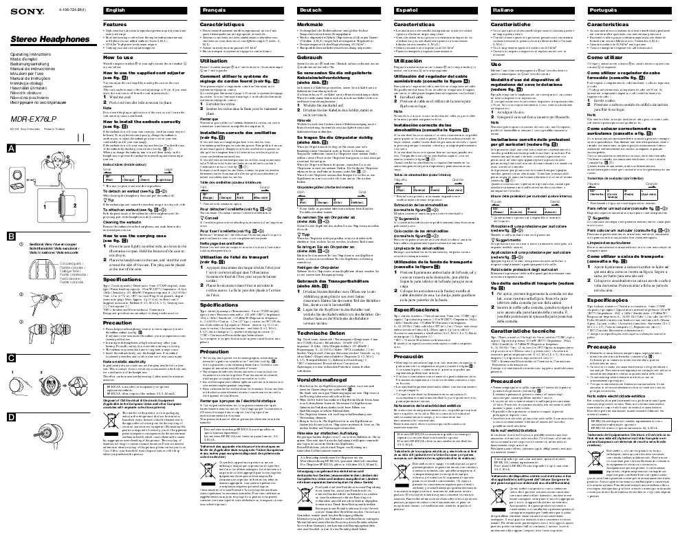 Mode d'emploi SONY MDR-EX76LP