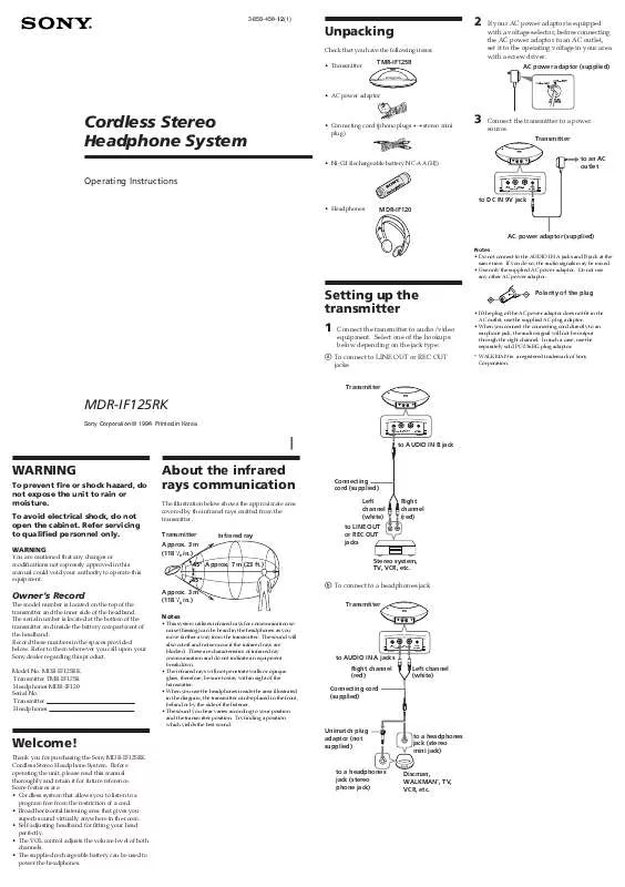 Mode d'emploi SONY MDR-IF125RK