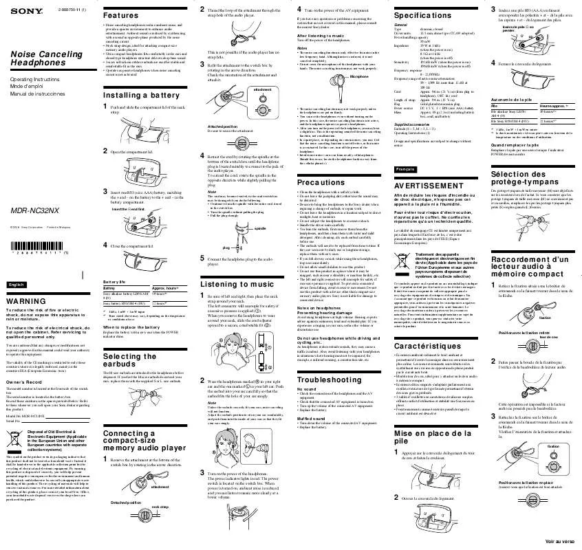 Mode d'emploi SONY MDR-NC32NX