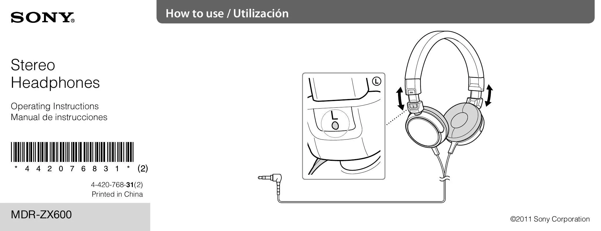 Mode d'emploi SONY MDR-ZX600/