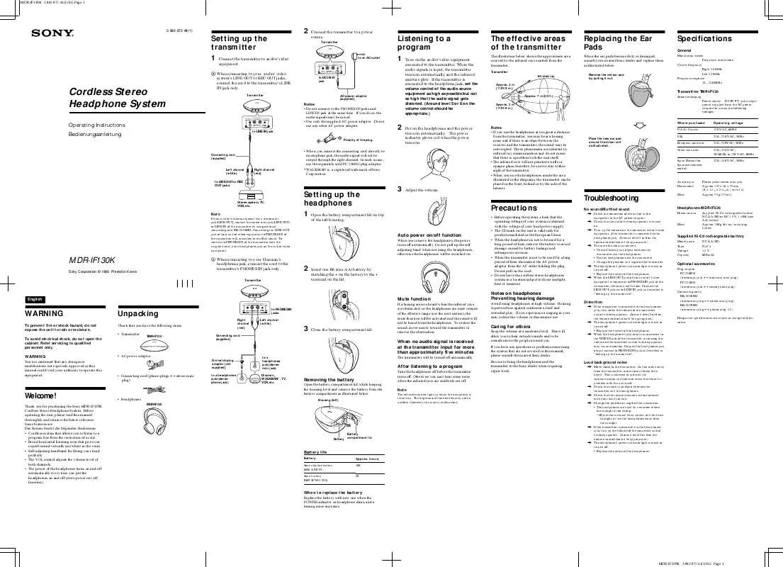 Mode d'emploi SONY MDR-F130K