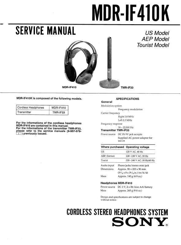 Mode d'emploi SONY MDR-IF410K