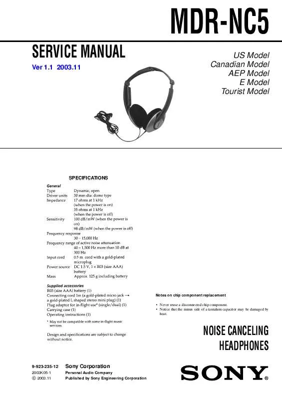 Mode d'emploi SONY MDR-NC5