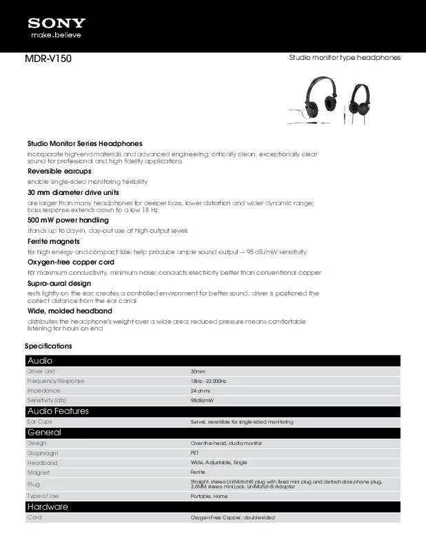 Mode d'emploi SONY MDRV150/KSK