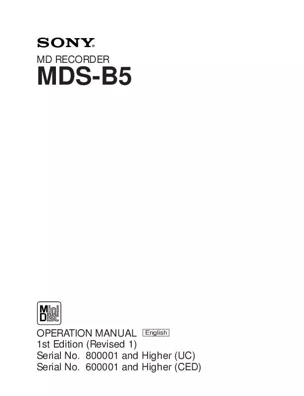 Mode d'emploi SONY MDS-B5