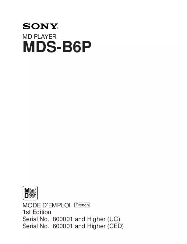 Mode d'emploi SONY MDS-B6P