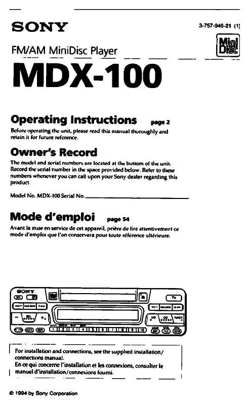 Mode d'emploi SONY MDX-100