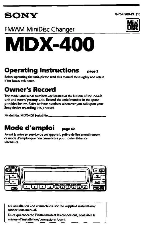 Mode d'emploi SONY MDX-400