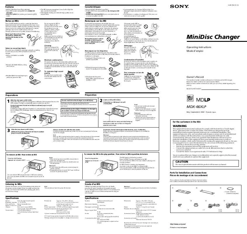 Mode d'emploi SONY MDX-66XLP